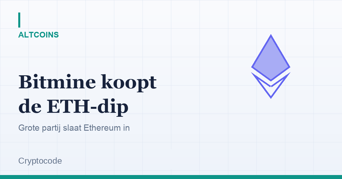 Artikelafbeelding voor: Bitmine grijpt de koersdip aan om Ethereum in te slaan